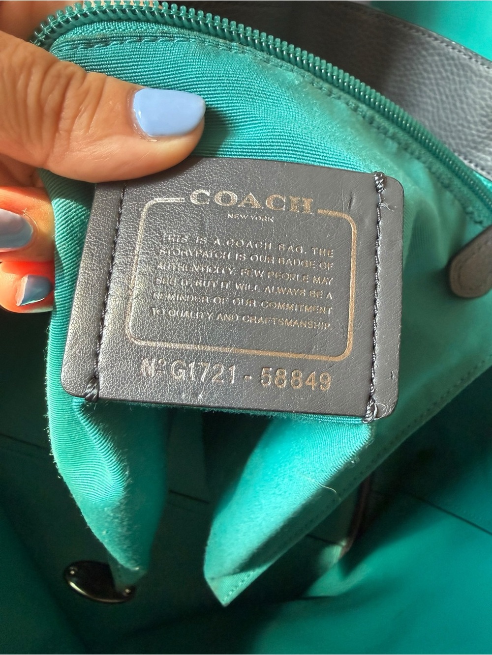 Coach Market Tote Gray Pebble Leather Teal Interior - Picture 10 of 10